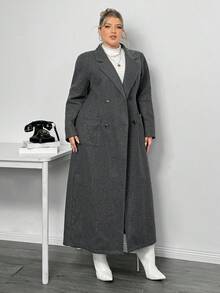 Truni Áo khoác dài tay dáng rộng, cổ ve lật, màu trơn, tay lỡ, dáng suông, Sometimesglam cỡ lớn dành cho nữ, phù hợp với dáng người hình tam giác quả lê, mùa thu/đông - Xám - Xem 3