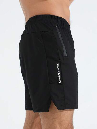 Manfinity Sport Corelite 男士字母印花休闲日常运动短裤黑色运动裤