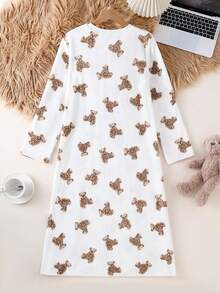 少女款Cookie Bear双面法兰绒印花圆领长袖加厚绒面面料柔软舒适家居服睡衣，秋冬款 - 彩色 - 查看 2