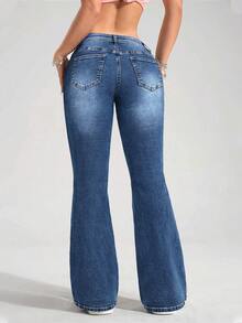 SHEIN PETITE Women's Low Waist Flare Casual Versatile Denim Jeans