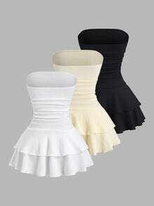 Sweetra Đầm ngắn dáng xòe, eo nhún, chân váy xòe, chất liệu jacquard, thời trang đi biển, thích hợp cho nữ, phù hợp cho kỳ nghỉ. - Nhiều màu - Xem 2