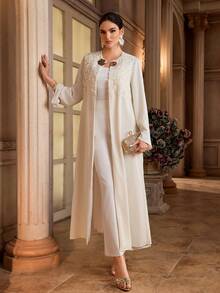 Al Najma Women's Solid Color Elegant Arabic Abaya Clothes Abayas Dubai Luxury White Abaya - Apricot - View 5