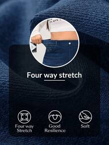 Flexra 大码女式高街运动针织牛仔工装口袋阔腿直筒裤 - 深色水洗藍 - 查看 6