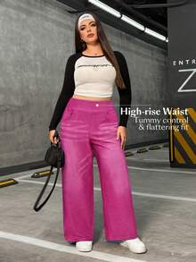 EMERY ROSE Jeans de pierna ancha de novio de punto elástico de talla grande - Rosa Fucsia - Ver 6