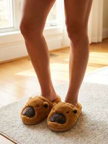 Dama pantuflas de felpa suave diseño animal punta cerrada suela gruesa estilo acogedor para uso en casa pantuflas - Marrón Caramelo - Ver 4