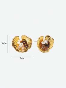 Opalesca 夸张金属虎眼石玻璃珠花朵耳环，时尚奢华百搭的高端耳环，适合女性、各种服饰、复古风格、婚礼/新娘配饰、西式珠宝、仙女风/精灵风、珍珠、秋冬装、送给妈妈/女士/女孩/母亲的优雅之选。 - 金色 - 查看 6