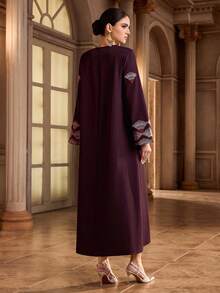 SHEIN Najma Vestido casual árabe de mujer con diseño de botones y cuello en V de color contrastante - Multicolor - Ver 3