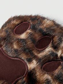 ROMWE Anime 1 双棕色 Y2K Millennium Kawaii 可爱豹纹人造毛皮露指手套，时尚温暖的配饰，适合上学、购物、锻炼、通勤、约会、休闲穿着 - 棕色 - 查看 4