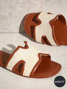 SHUZIA Women's Wide-Fit Fashion Casual Comfy Raffia Band Flat Sandals Valentine's Day Wide Fit - Brown - View 5