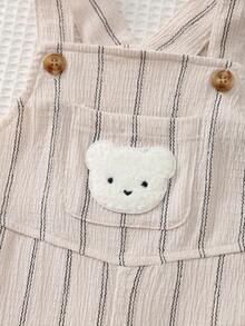 Cozy Pixies 男婴卡通熊图案围兜裤连体衣，百搭舒适