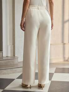 ZEYLAH Quần tây nữ màu trơn thanh lịch kiểu dáng que tăm, có túi. - Màu be - Xem 7