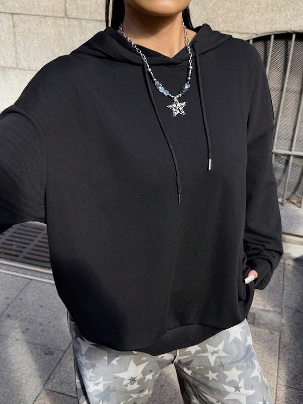 Muchica Sudadera informal de talla grande de unicolor, versátil para el invierno