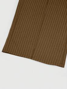 DreamSkyne 大码女式条纹重叠腰部夸张金属扣装饰弹力腰宽松阔腿裤，休闲百搭设计，适合日常穿着和通勤。 - 棕色 - 查看 4