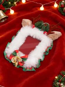 ROMWE Kawaii 1pc Cute Christmas Reindeer Card Holder, Plush Bow Bag Charm, 3-Inch Decorative Card For Autumn/Winter Atmosphere - red-green - View 4