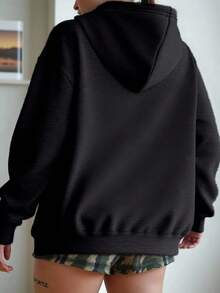 Sudadera hoodie básica mujer dama bolsillo canguro gorro capucha estampado GRAFICO DE CIUDAD CALIFORNIA LOS ANGELES CITY GRAPHIC caliente frío uso diario | buena calidad | Textura Suave Fortiz - Negro - Ver 2