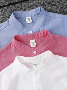 SHEIN 3件套儿童青少年男童休闲舒适撞色纯色立领宽松短袖梭织衬衫套装，买二送一，包含白色衬衫、蓝色衬衫、粉色衬衫，适合春夏、郊游、情人节、约会、旅行、度假、家庭聚会、返校、婚礼、正式活动、运动、生日派对、洗礼等场合。 - 彩色 - 查看 5