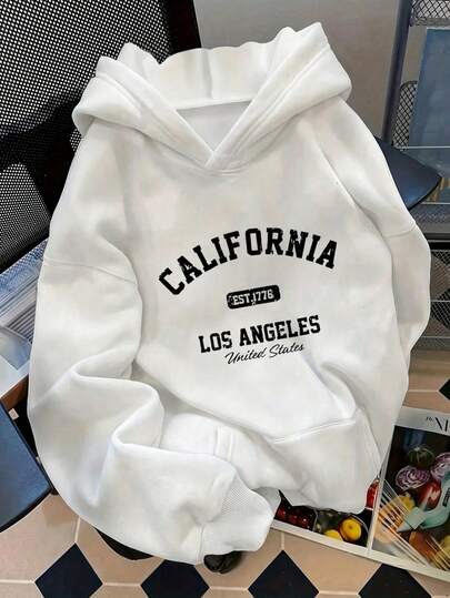 Sudadera hoodie básica mujer dama bolsillo canguro gorro capucha estampado GRAFICO DE CIUDAD CALIFORNIA LOS ANGELES CITY GRAPHIC caliente frío uso diario | buena calidad | Textura Suave Fortiz