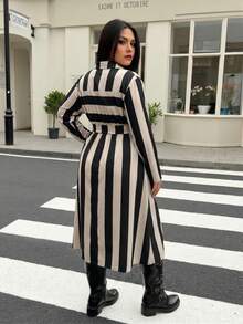 SHEIN LUNE Plus Size Striped Print Tie Front Wrap Long Sleeve Dress - Multicolor - View 2