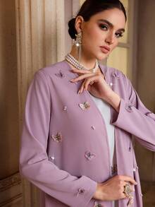 Al Najma Women's Elegant Long Sleeve Abaya With 3D Butterfly Decor - Dusty Pink - View 1