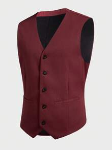 EASEVO Áo vest không tay cổ chữ V màu trơn cỡ lớn, thiết kế tối giản. - Màu Đỏ Sâu - Xem 1