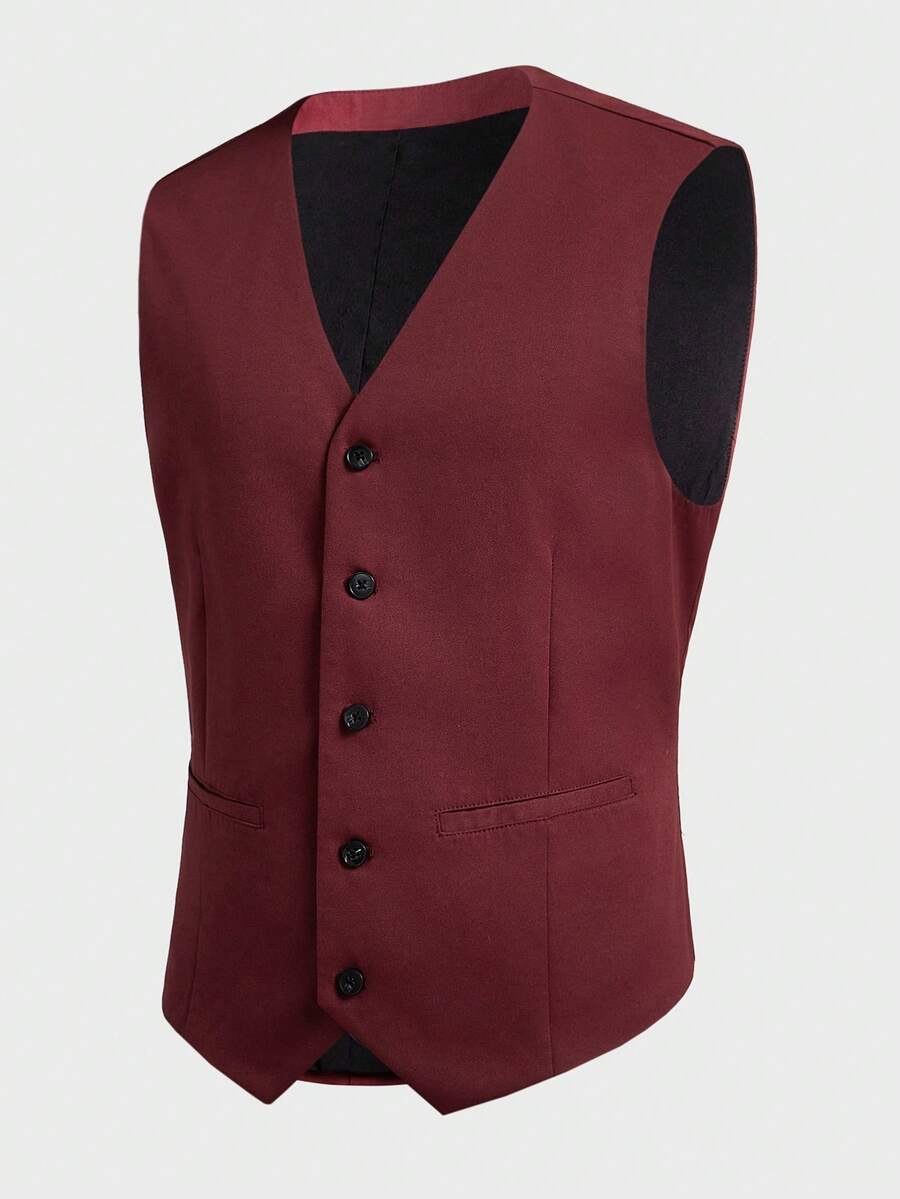 EASEVO Áo vest không tay cổ chữ V màu trơn cỡ lớn, thiết kế tối giản. - Màu Đỏ Sâu - Xem 1