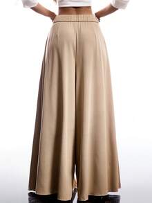 LYSMO 女士休闲卡其色褶皱阔腿西装裤 - 卡其色 - 查看 2