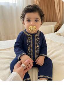 Newborn Baby Boy Cute Fluffy Blue Cartoon Pattern Jumpsuit, Autumn/Winter - Blue - View 4