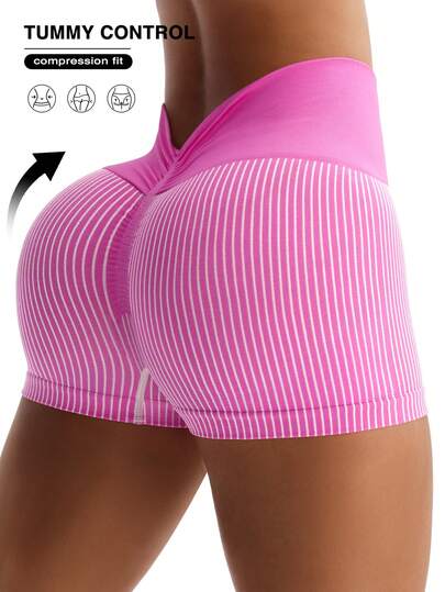 Slayform Women's Striped Pleated Casual Versatile Sports Shorts