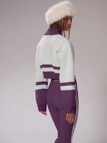 Musera Sport 运动漏斗领“阿斯彭”印花短款针织套头衫，适合冬季保暖运动、健身房锻炼、休闲滑雪和野雪运动。 - 紫色 - 查看 4