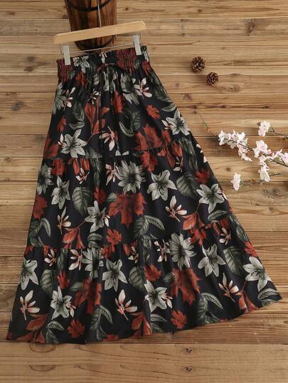 Lacomfia Falda holgada casual con estampado en línea A para mujer de talla grande, adecuada para otoño/invierno