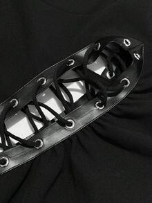 Whyspr Đầm gợi cảm cỡ lớn phong cách Punk tối màu với dây đeo mảnh. - màu đen - Xem 8