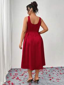 SHEIN Elenzya Plus Size Women's Elegant Red Satin Dress, Summer Sleeveless Slim Wedding Outfits, Valentine's Day - Red - View 2