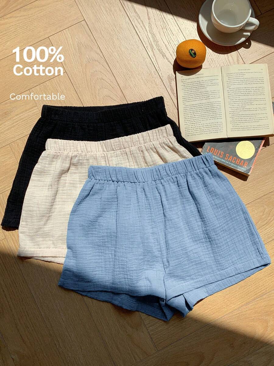Comfortcana Multicolor Women Elastic Waist Casual Woven Shorts, Multi-Color Valentine's Day - Dusty Blue - View 1