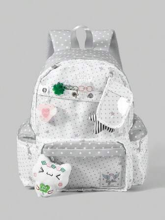 1 pezzo Ciondolo carino e kawaii a forma di gatto con quadrifoglio in peluche, decorato con strisce, stelle, cuori e ali, bambola minimalista alla moda con tasche multiple, adatto per zaini da donna, università, pendolarismo, viaggi
