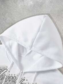 Manfinity Dauomo بلوزة هوديي رجالية مطبوع عليها طباعة ملاك، مزودة بسحاب وخيط شد، مناسبة للارتداء في الخارج والعطلات والمناسبات، موسم الخريف/الشتاء - أبيض - مشاهدة 5