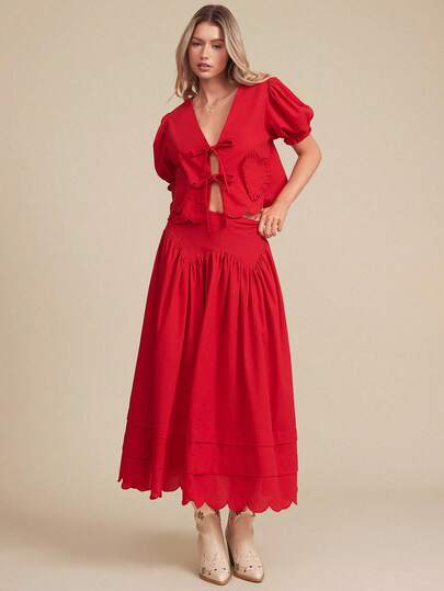 WESTFADE V Waist Pleated A Line Midi Skirt Winter, Spring, Resort, Valentine's Day, Cute, Boho, Cowgirl, Western Wear For Women, Nashville, Vacation