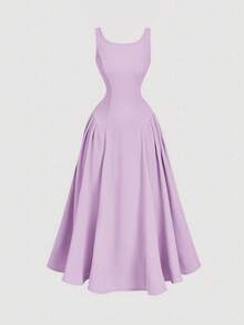 SHEIN MOD Đầm chữ A dài ngang gối hở lưng thắt nơ, thích hợp làm đầm cưới, đầm hẹn hò, đầm ngày Valentine. - Màu Lilac Tím - Xem 2