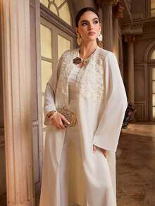 Al Najma Women's Solid Color Elegant Arabic Abaya Clothes Abayas Dubai Luxury White Abaya - Apricot - View 7