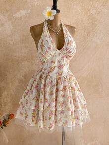 Soleia 女士度假连衣裙，浪漫波点碎花吊带荷叶边迷你连衣裙，适合海滩、海边、性感约会、假日、下午茶、婚礼季、派对、邮轮度假、城市度假、波西米亚风度假、音乐节等场合，可内穿或外穿，适合所有季节。 - 彩色 - 查看 7