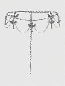 銀色飛蛾十字架雙層腰鏈