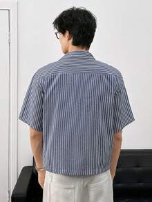 ESTAVOR Áo sơ mi nam cài cúc, họa tiết kẻ sọc, kiểu dáng thường ngày - Màu xanh lam - Xem 2