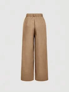 SHEIN MOD Women's Elegant Fold Pleated Wide Leg Pants With Crystal Decor,Khaki Summer Rhinestone Glittery Pants For Party,Dining,Office,Business Casual Style - Khaki - View 2