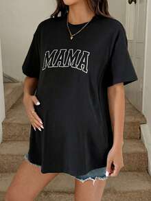 SHEIN Maternity Loose Fit Round Neck Short Sleeve Nursing Top - Black - View 9