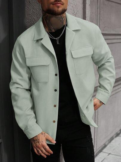 Manfinity CasualCool قميص رجالي كاجوال أحادي الصدر بلون سادة