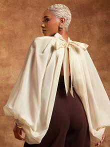 Vixey Blusa de manga globo con abertura en el bajo, de tela de gasa transparente - Albaricoque - Ver 2