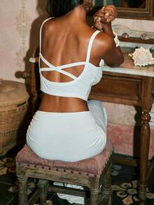 SHEIN VCAY 假期后交叉带经典百搭女士背心 - 白色 - 查看 6