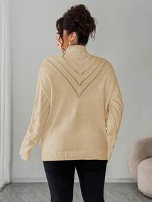 Elenzga Suéter de cuello en V de unicolor para mujer de talla grande, para invierno - Caqui - Ver 2