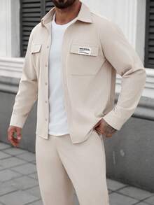 Manfinity Homme Áo khoác nhung kẻ sọc màu be dành cho nam, trang phục mùa xuân/hè lịch lãm. - Màu be - Xem 4