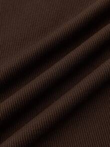 Tween Girl High Waist Pleated Slit Hem Ribbed Knit Skirt - Brown - View 6