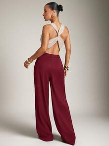 Hauture 夏季商务办公纯色休闲褶皱宽松裤 - 酒紅色 - 查看 3